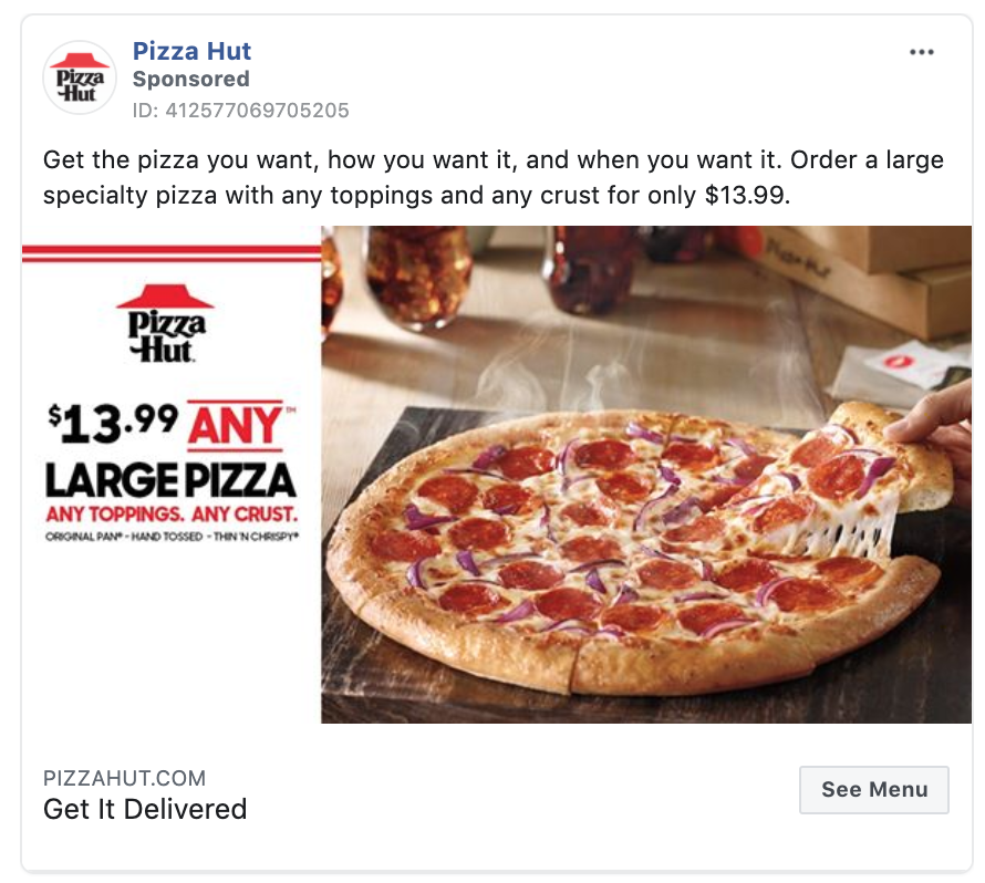 Pizza Hut See Menu CTA