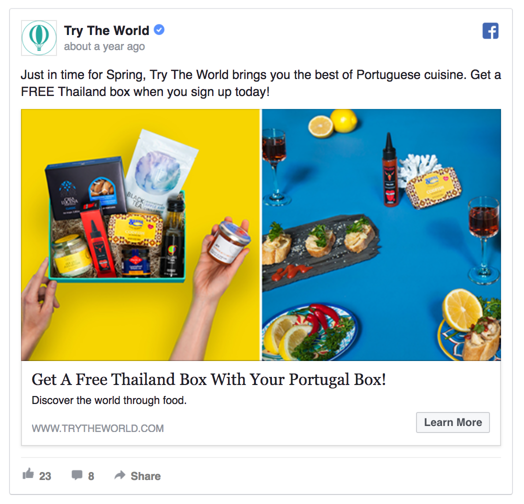 Try The World’s ad is targeting cold or lukewarm leads