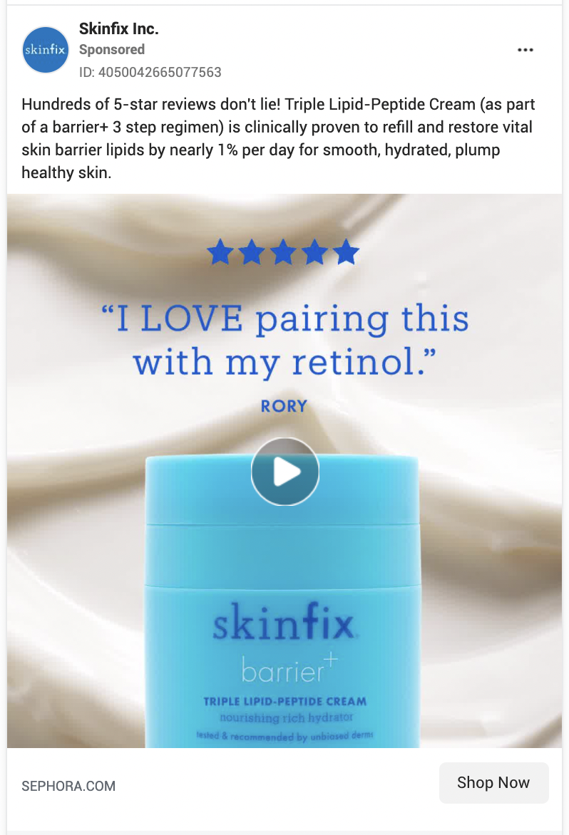 SkinFix 5 star review Facebook ad