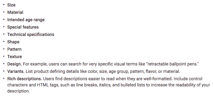 Just a few Google Merchant Center product descriptors