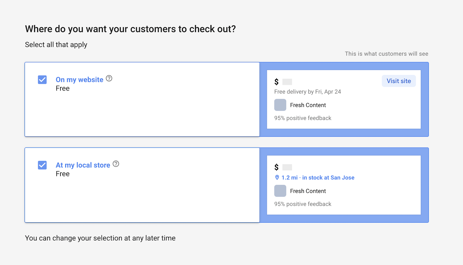 Select your check out preference