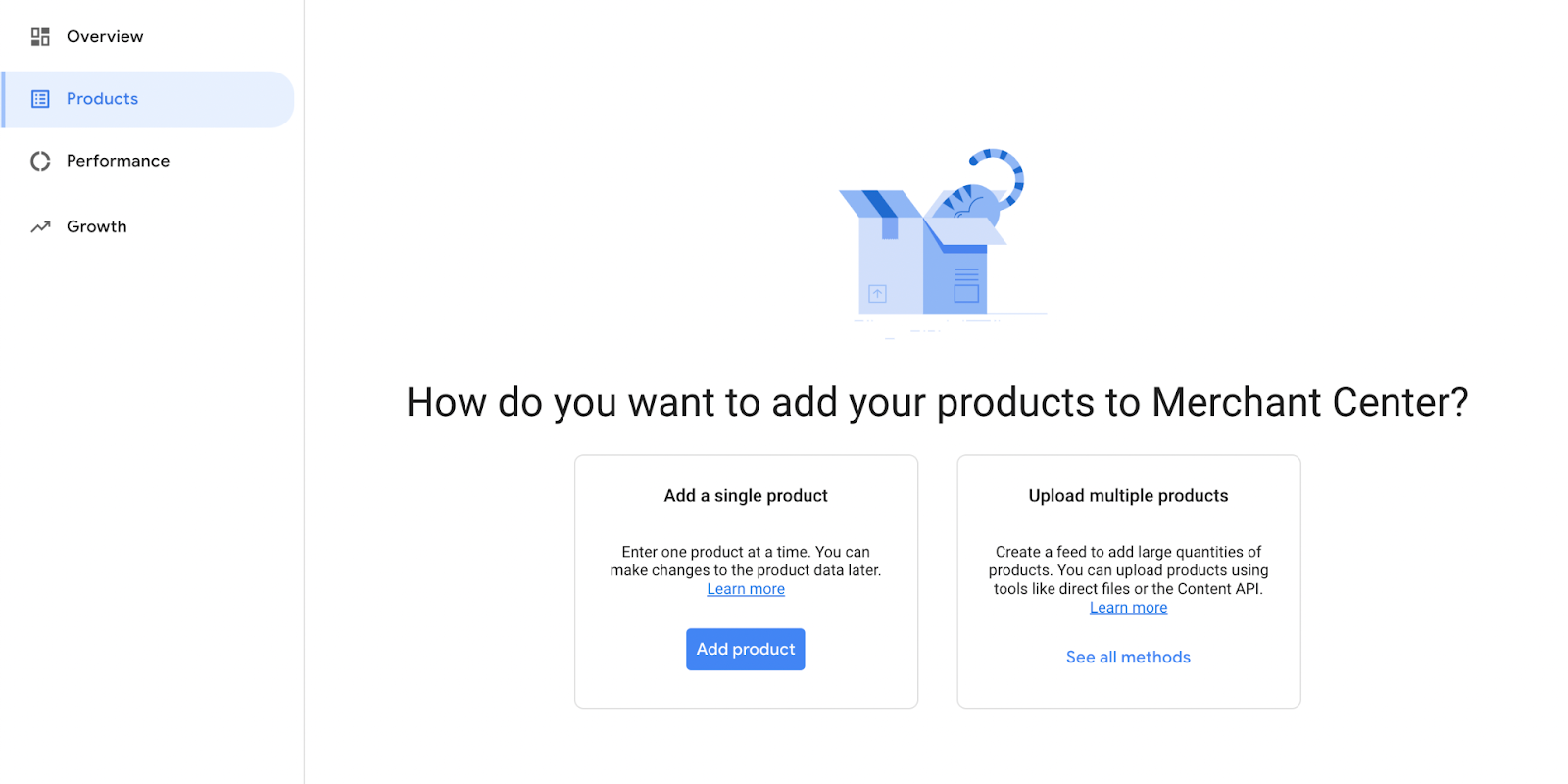 Add a single product or upload multiple products.