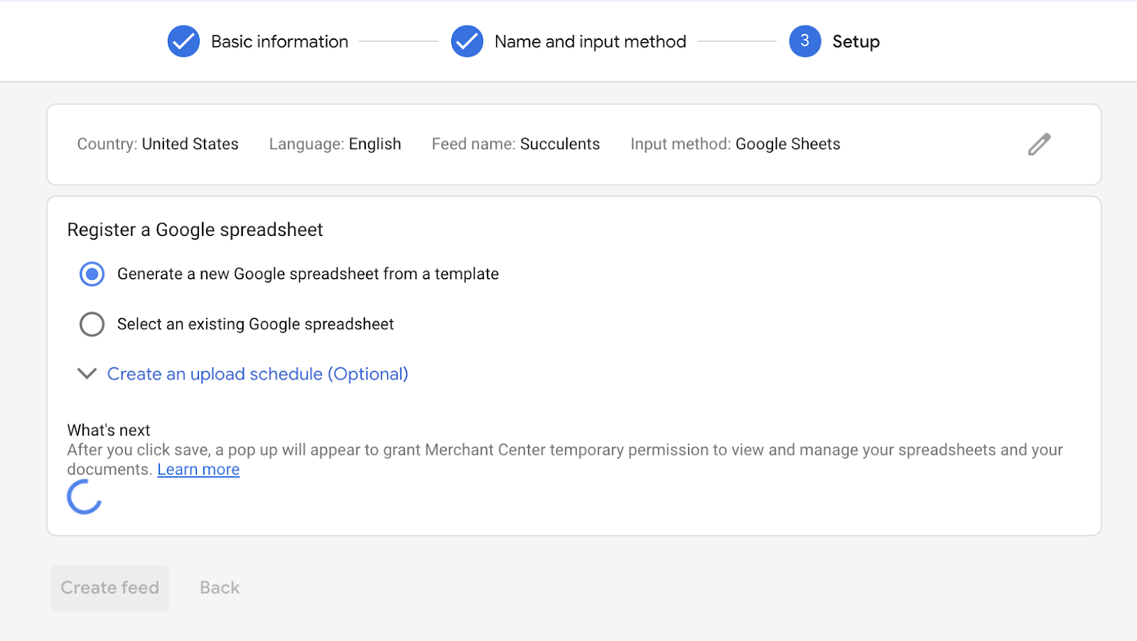 Select Generate a new Google spreadsheet from a template.