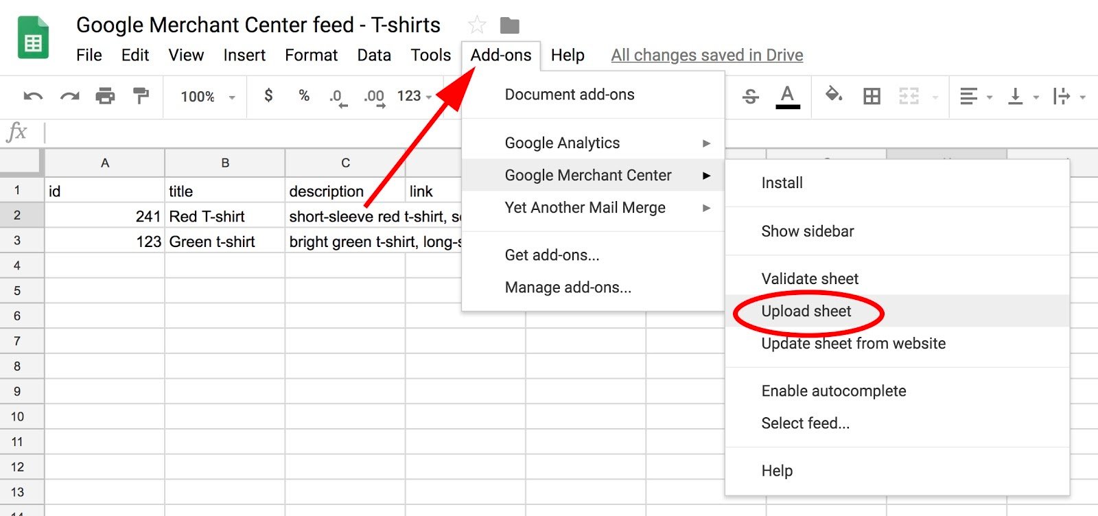  example of a GMC templated google sheet