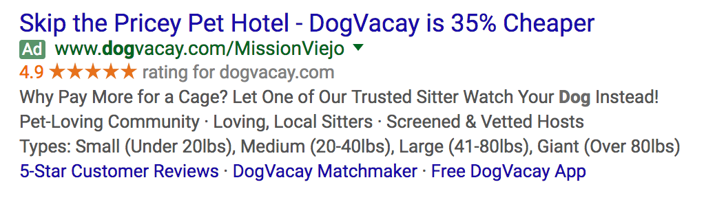 Dog vacay ad