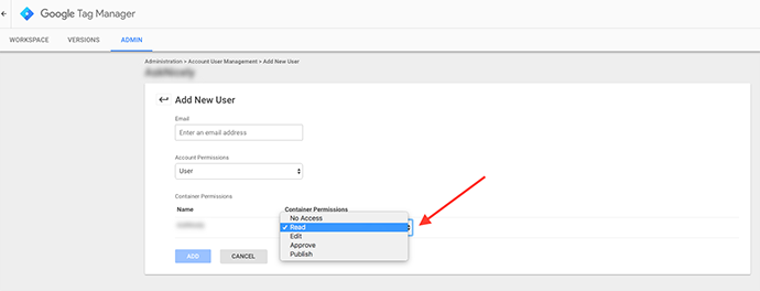 Google Tag Manager access permissions