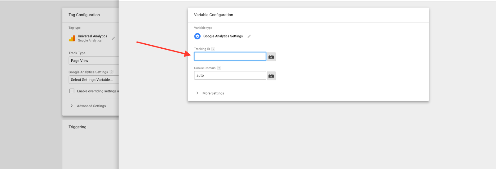 The Tracking ID you’ll get from your Google Analytics account.