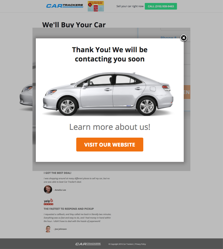 Thank Your Pop-Up Provides Confirmation and Next Steps