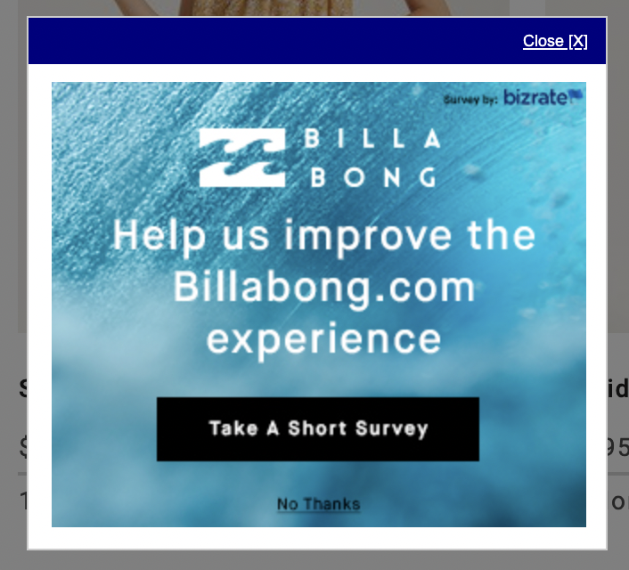 Billabong is gathering feedback about their website.