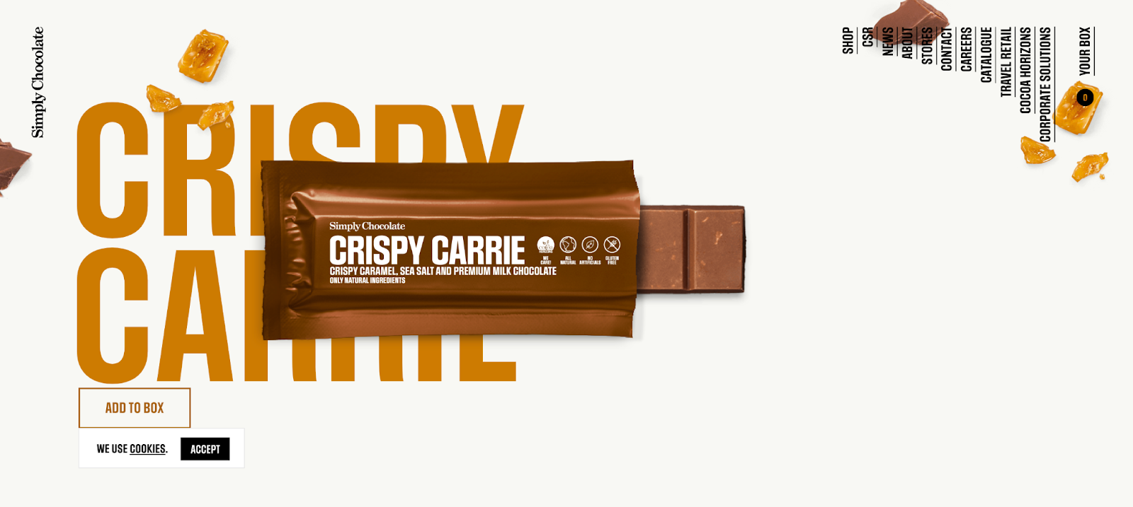 Simply Chocolate: The product unwraps when you click on it and then scroll.