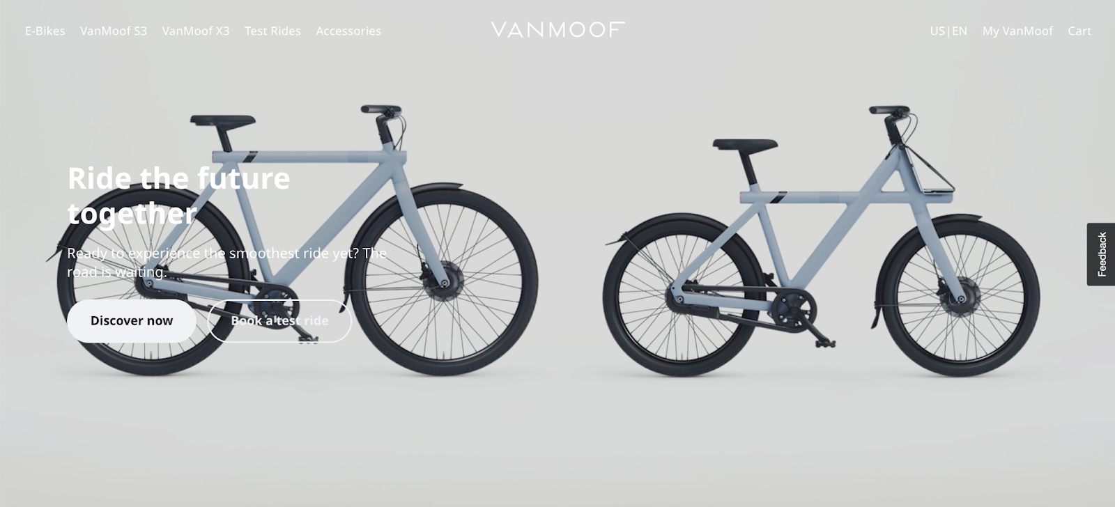 VanMoof hero section is a short, amazing, looping animation of e-bike features