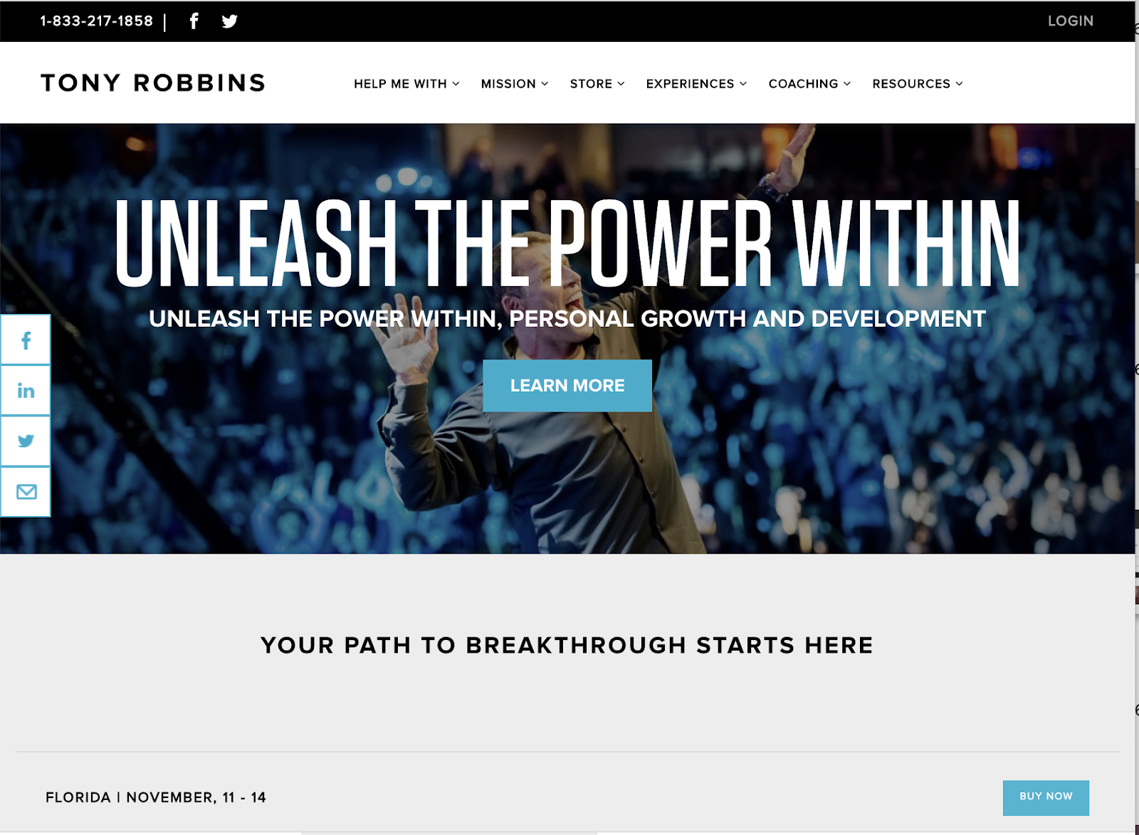 Tony Robbins landing page example
