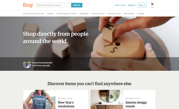 Etsy's landing page is all about what the customer wants.