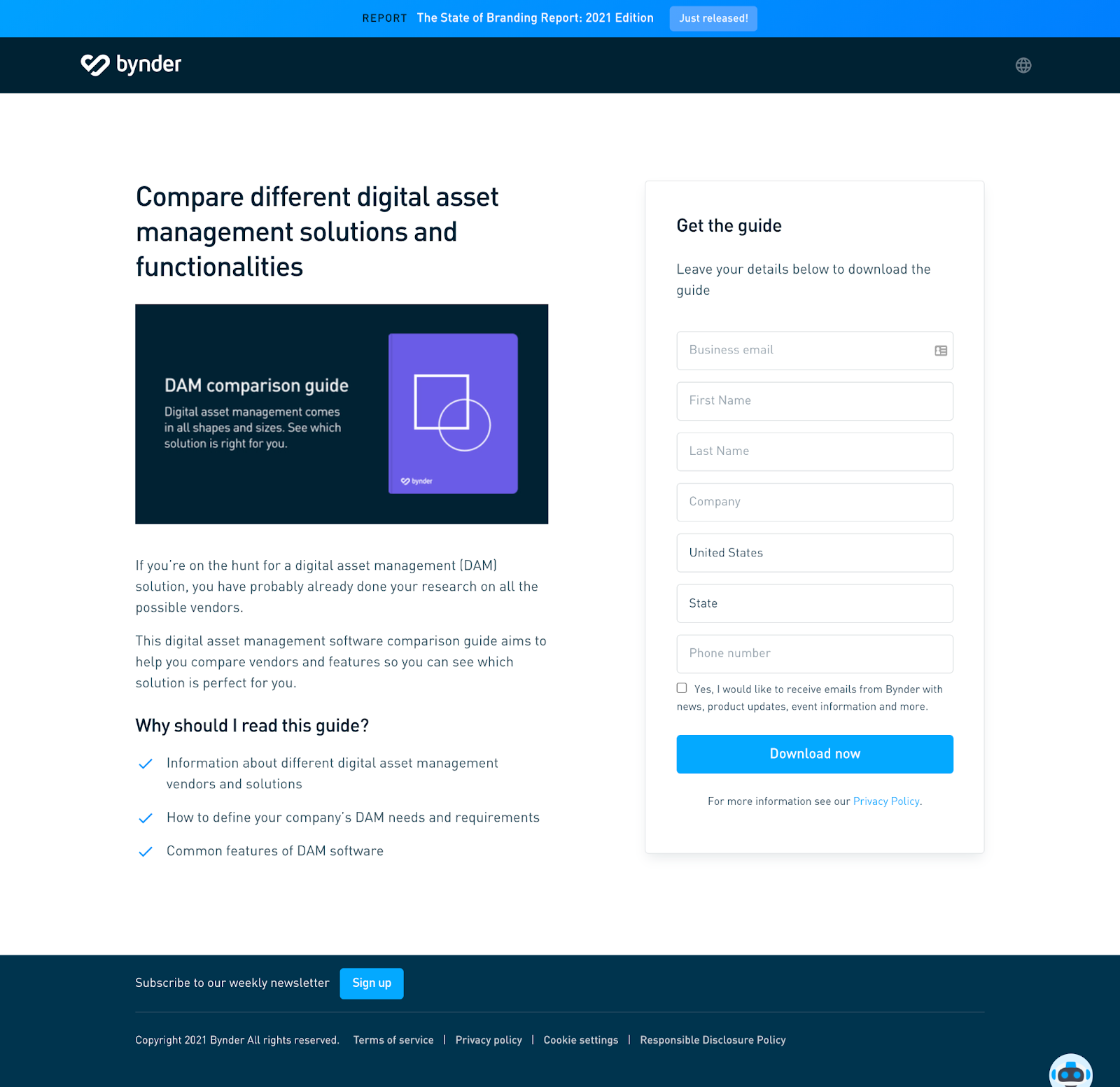 B2B Landing Pages - bynders landing page