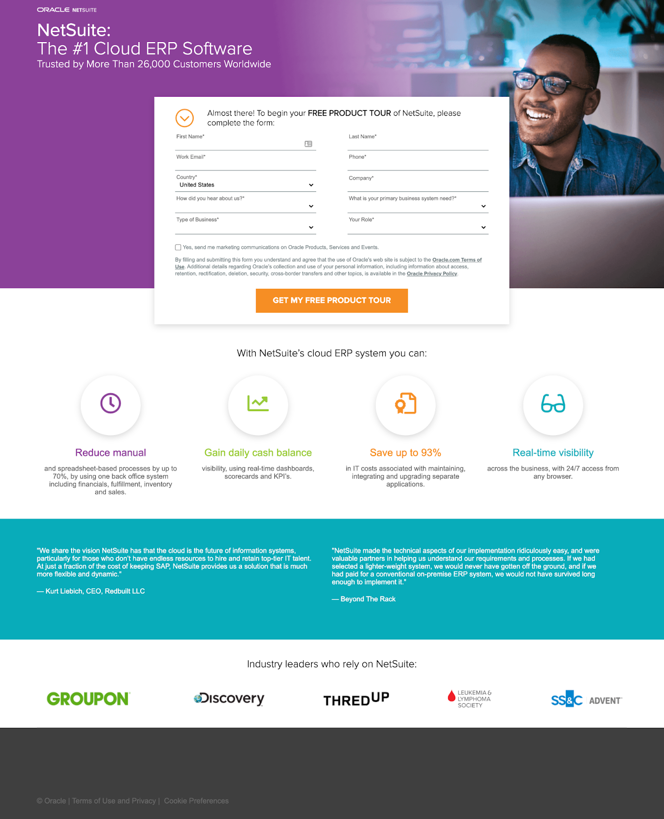 B2B landing pages - netsuite's landing page