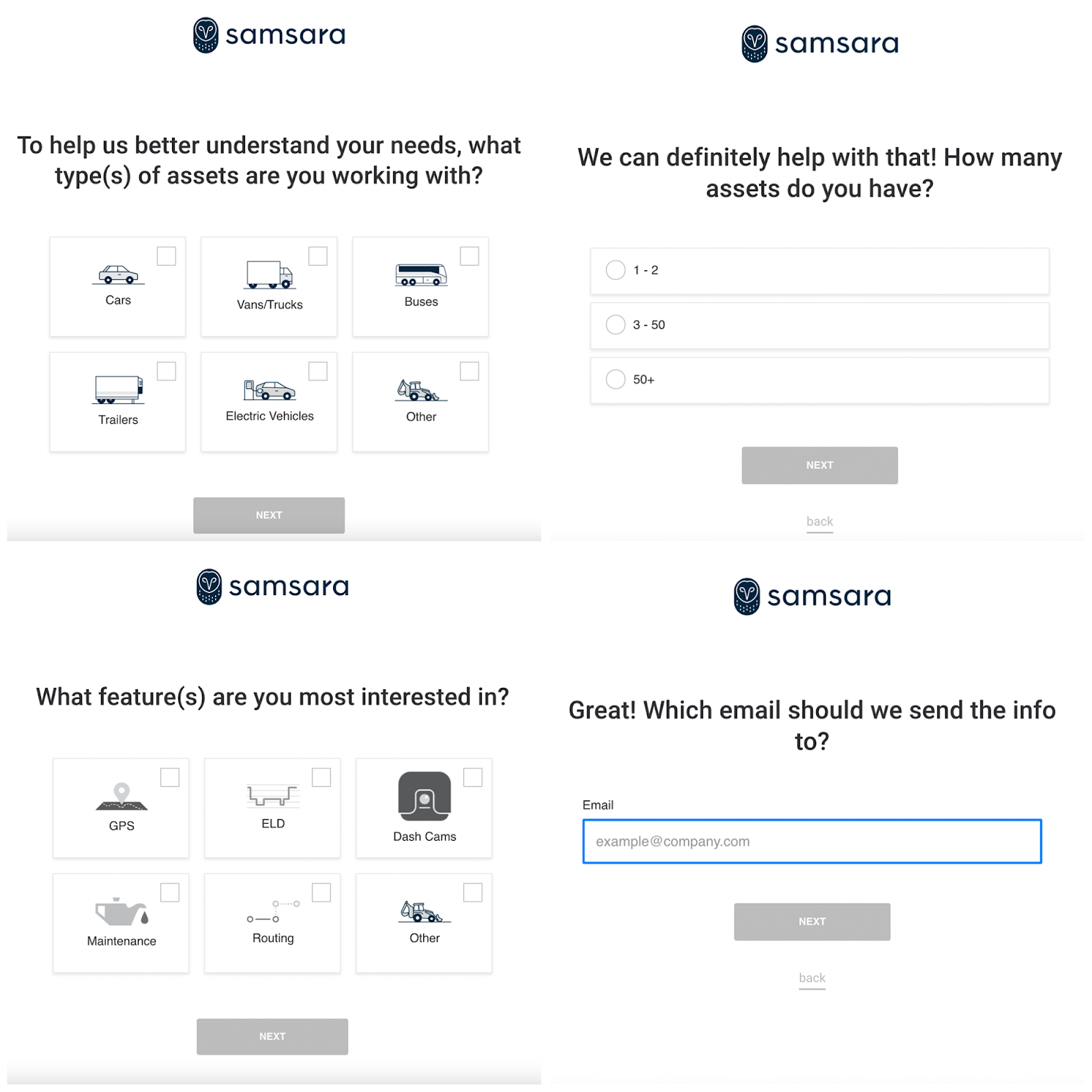 B2B landing pages  - samsara breadcrumb technique