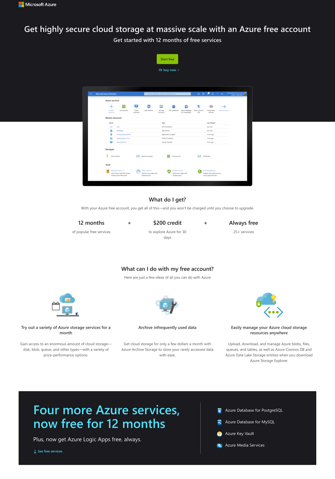 B2B landing pages - microsoft azure landing page