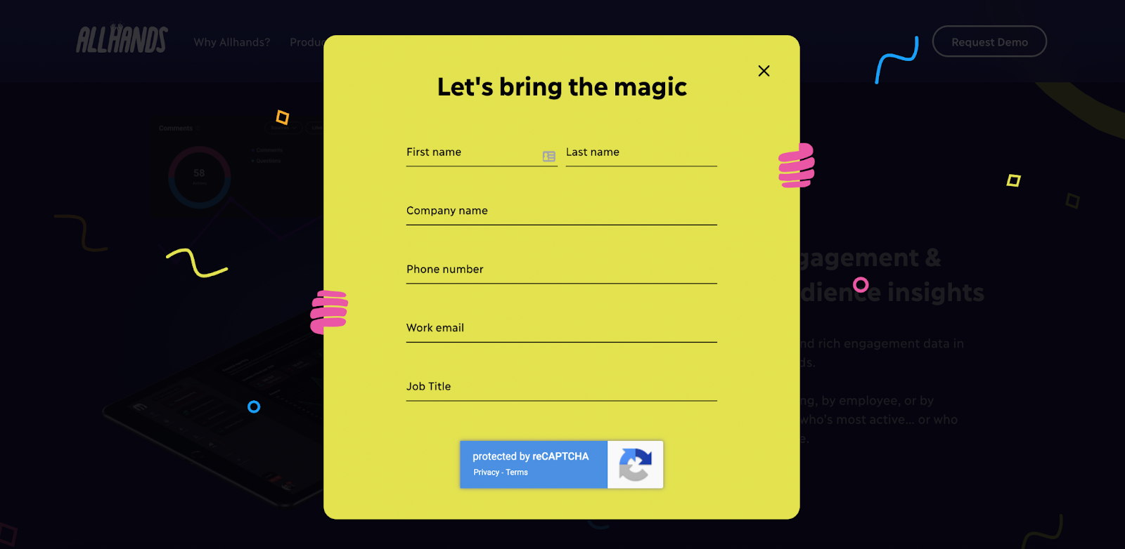 B2B landing pages - allhands contact form