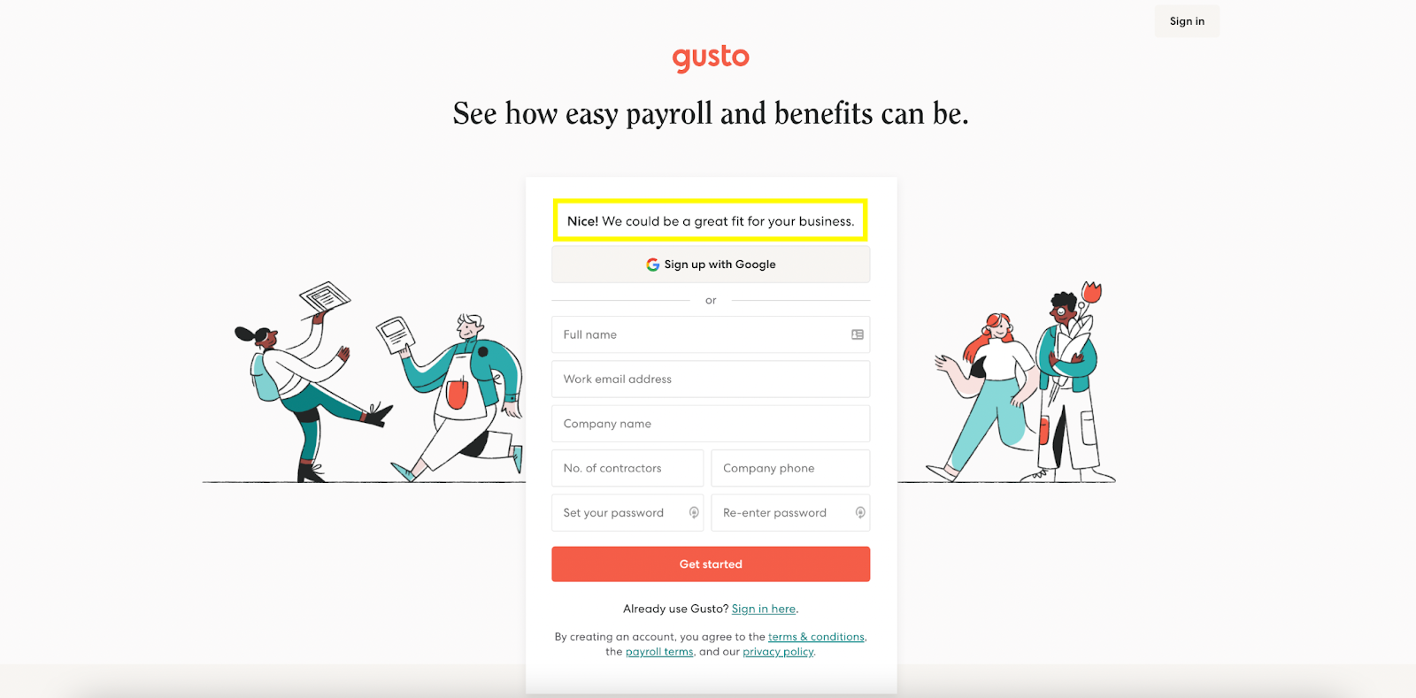 B2B landing pages - gusto