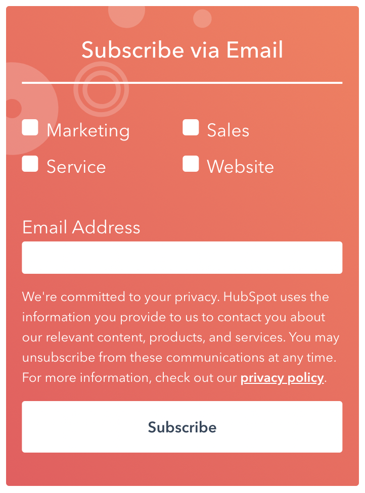 Hubspot email subscription options