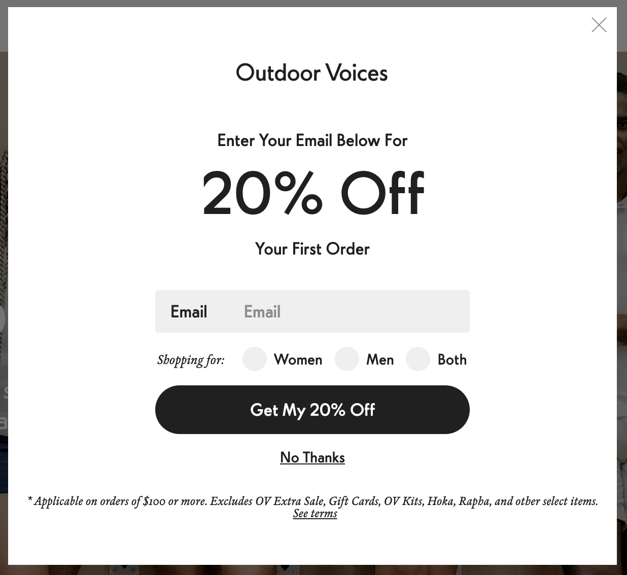 Outdoor Voices’ email CTA