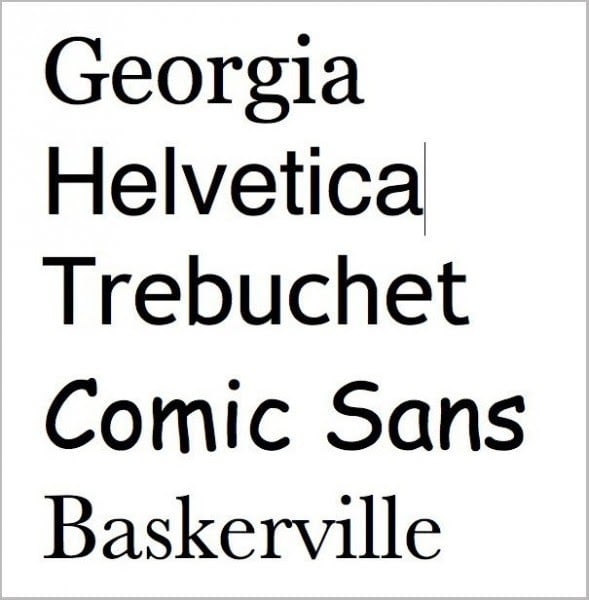 The fonts Georgia, Helvetica, Trebuchet, Comic Sans, and Baskerville– source