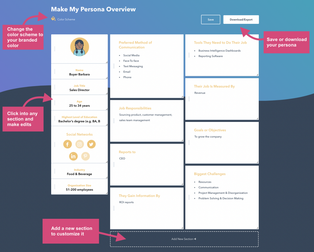 HubSpot's downloadable persona builder