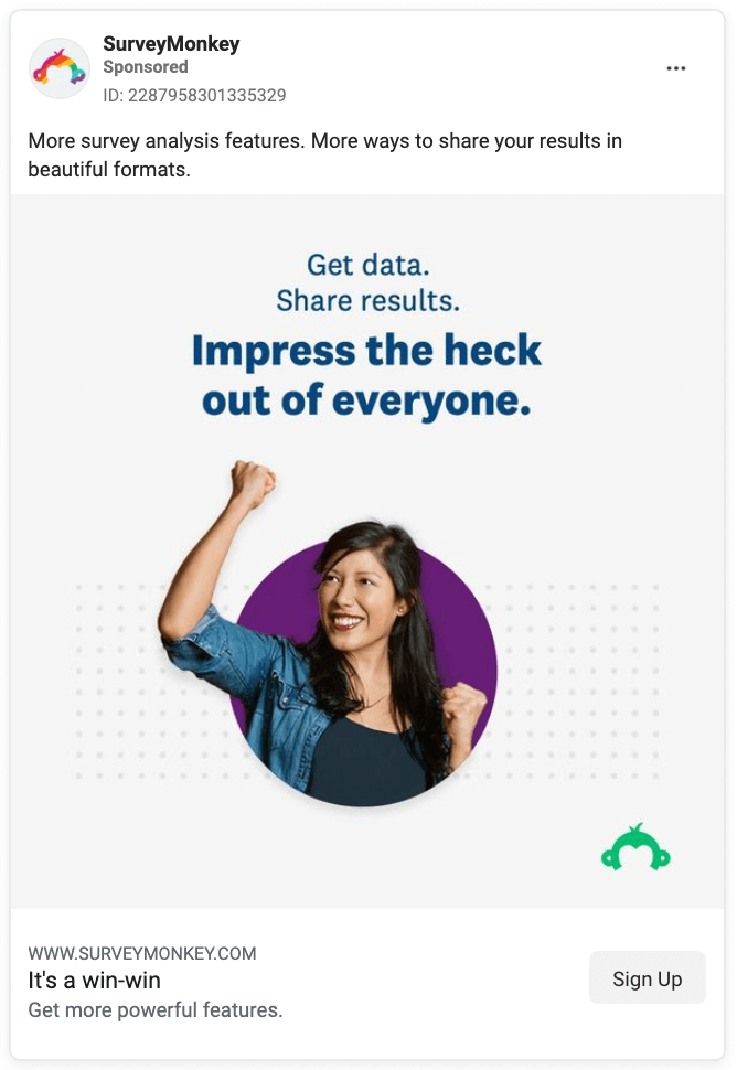 Survey Monkey B2B and service-focused Facebook ad example