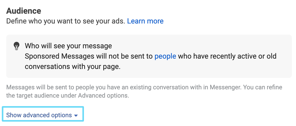 Sponsored messages audience options