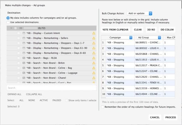 single product ad groups export data