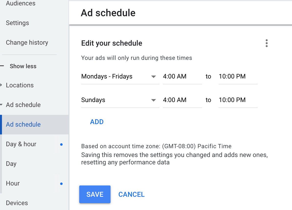 Google Ads Ad schedule