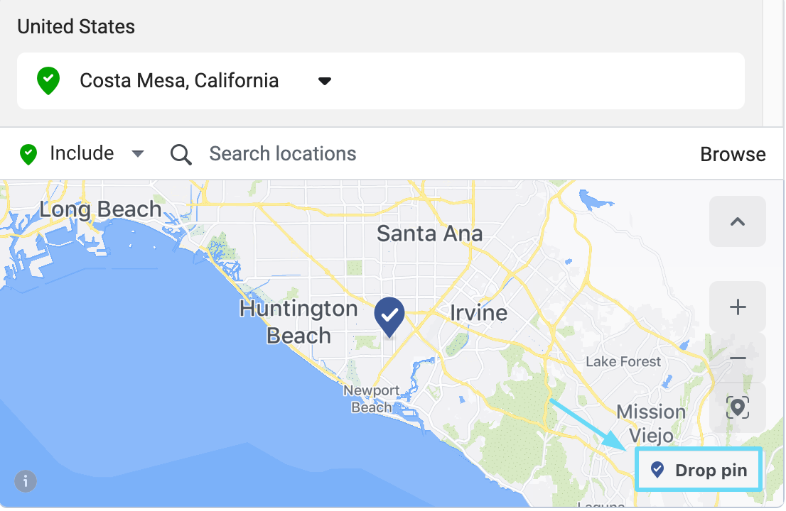 Facebook target radius on map