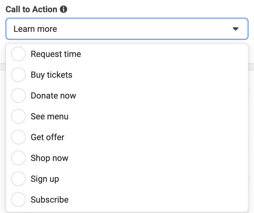 Facebook ad calls-to-action