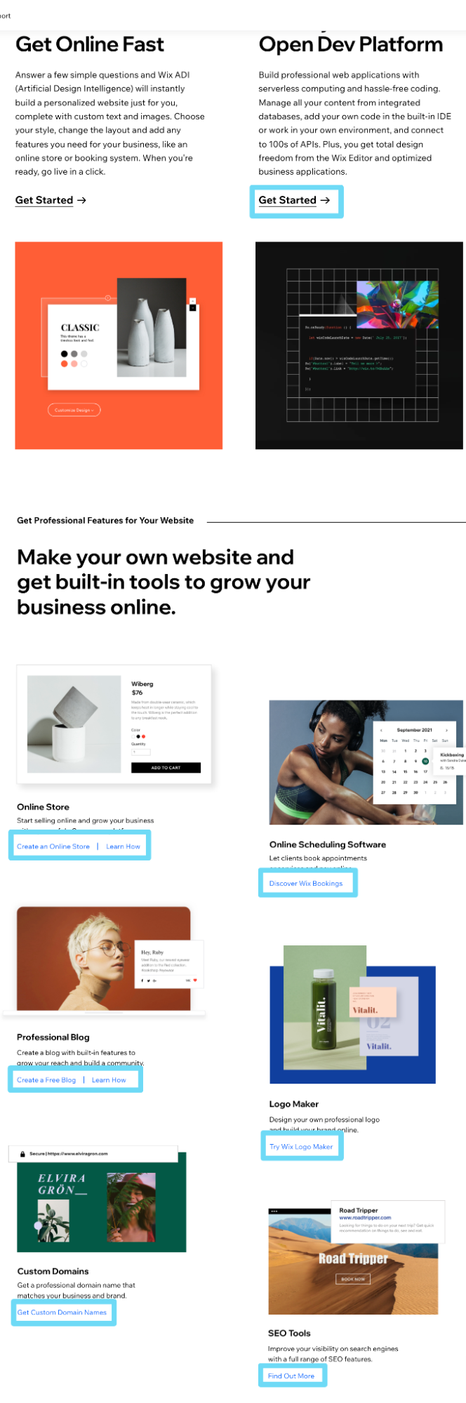 Wix homepage conversion goals