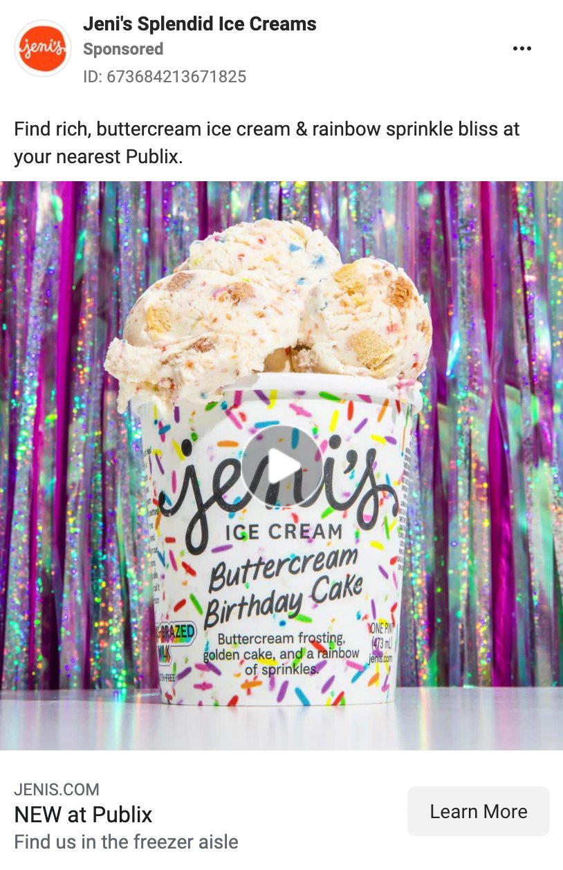 Jeni's Splendid Ice Cream facebook ad