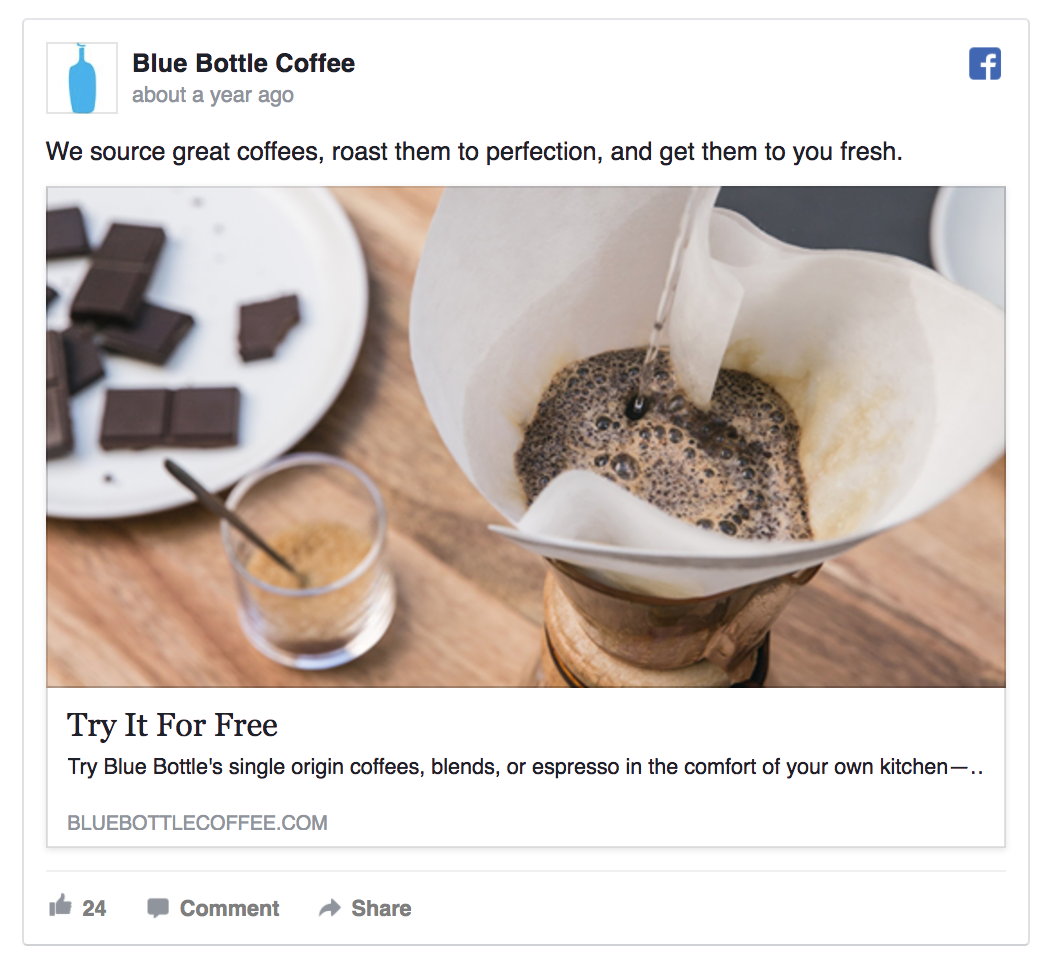 Blue Bottle Coffee actionable ad copy example