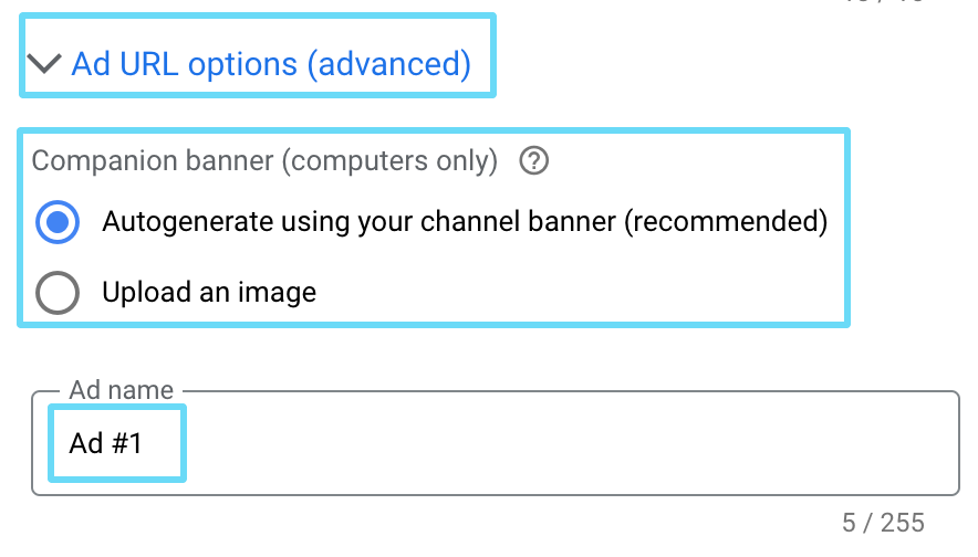 Ad URL options