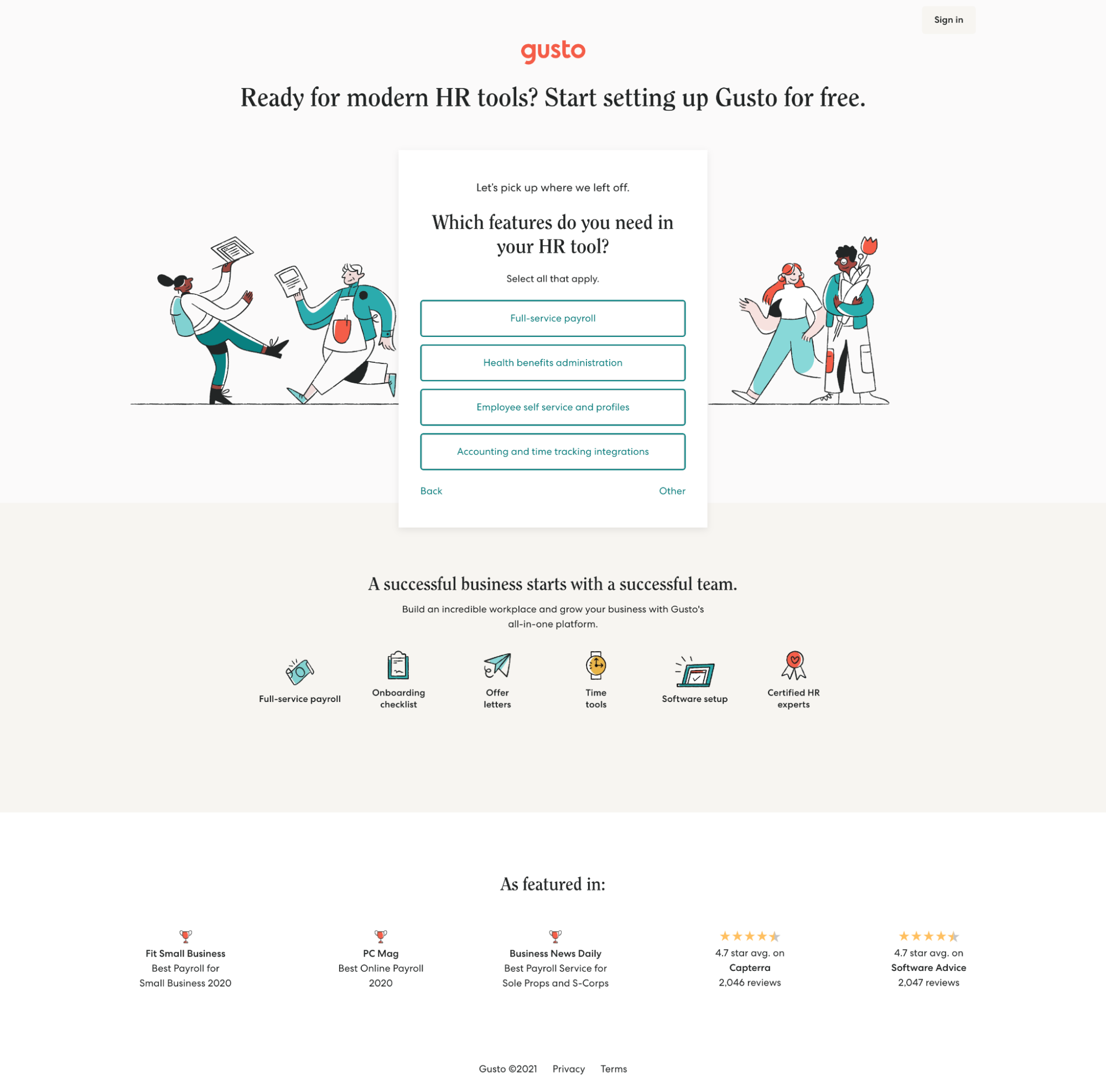 Gusto landing page 