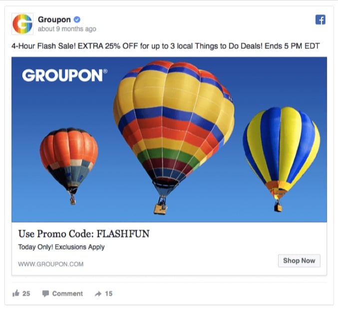 Groupon urgency ad copy example