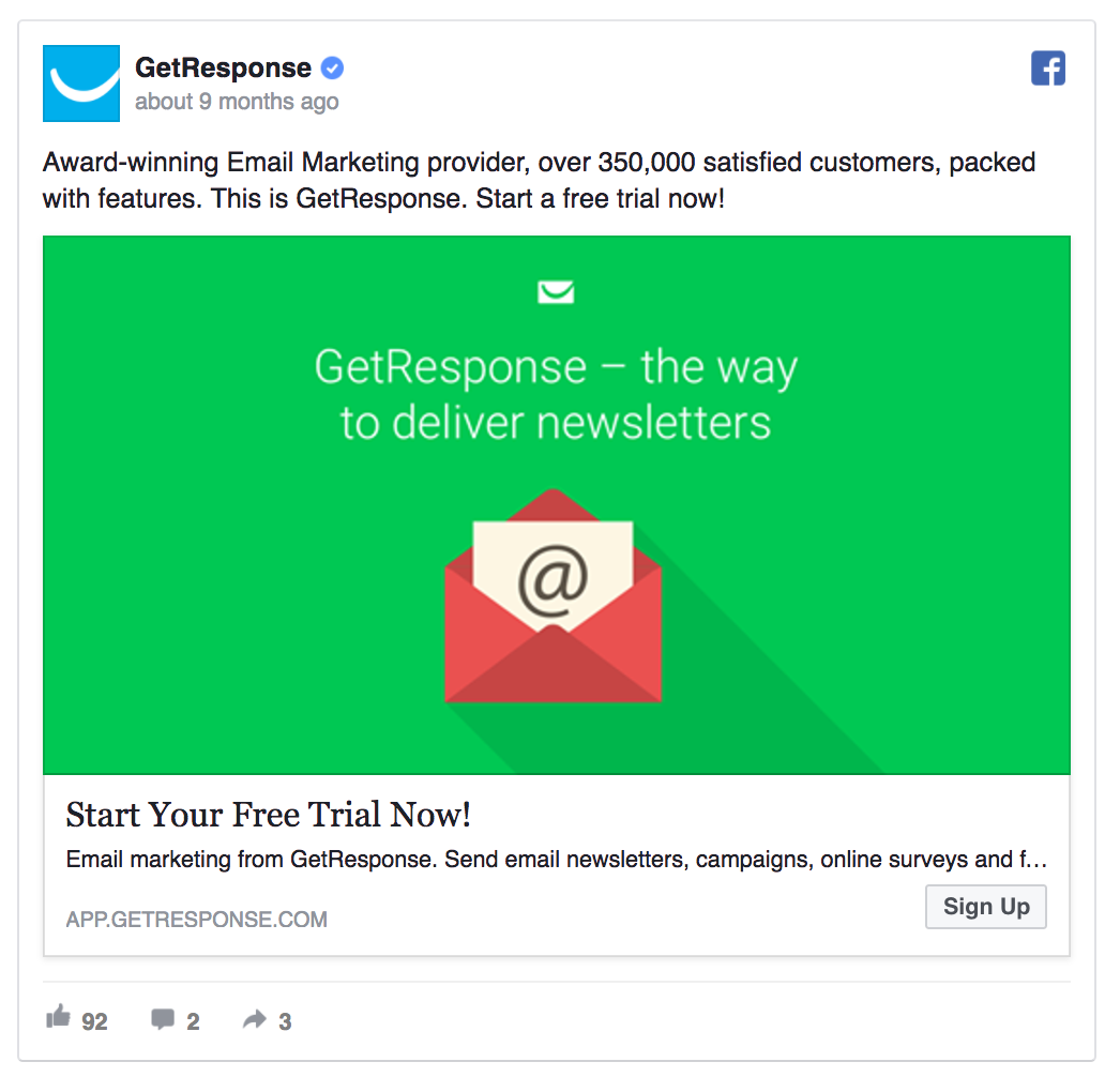 GetResponse Facebook ad