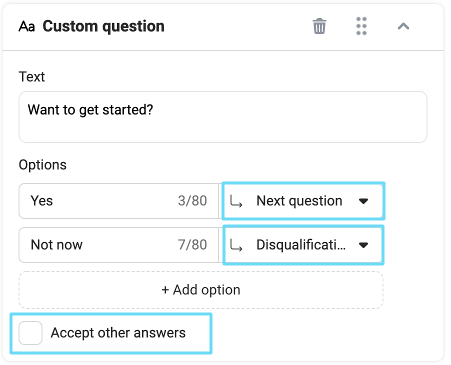Facebook Messenger custom question setup