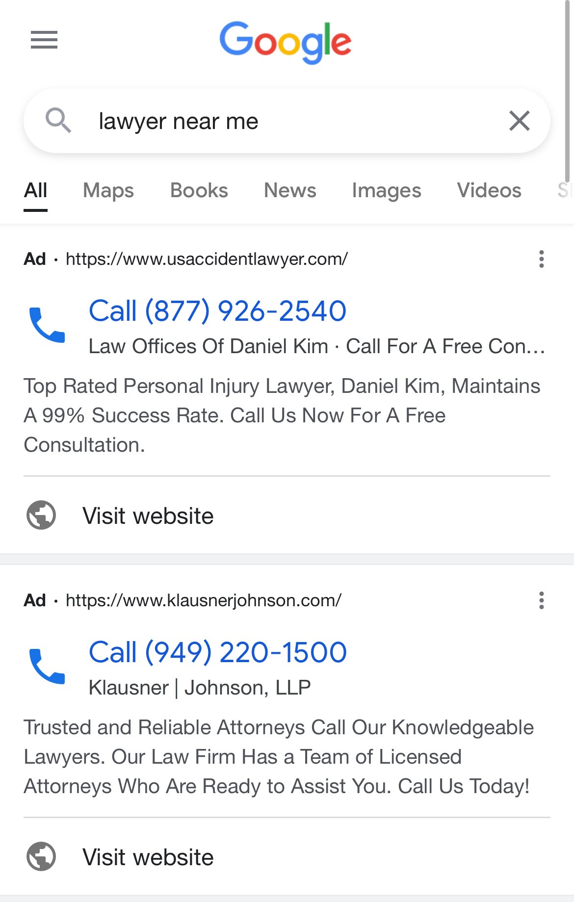 Google Call Ad example