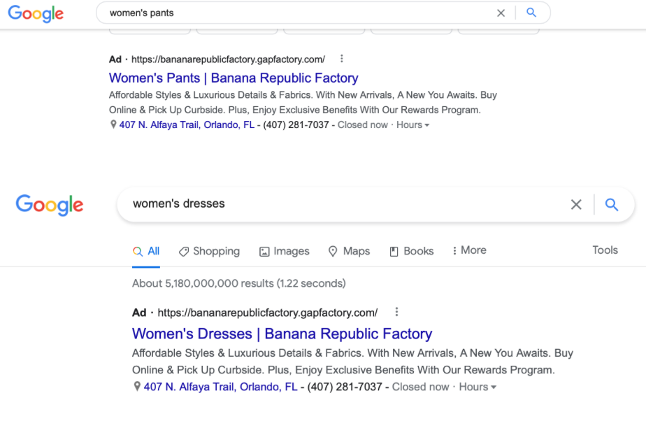 Banana Republic Google ads