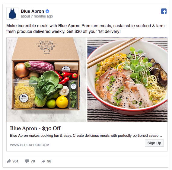 Blue Apron Facebook ad