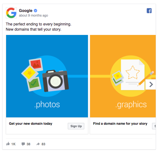 Google carousel ad on facebook