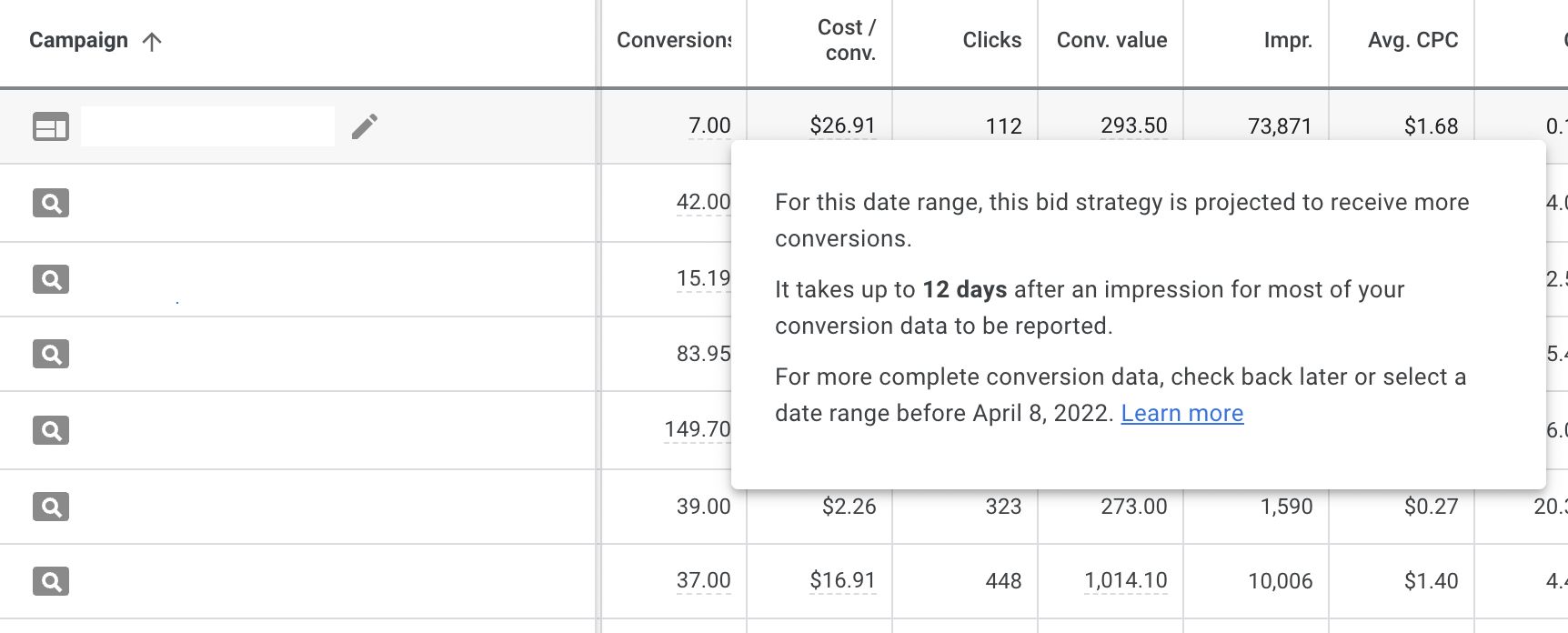 Conversion time lag