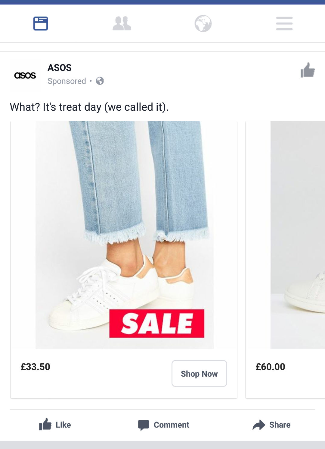 ASOS Shop Now CTA on Facebook Ad