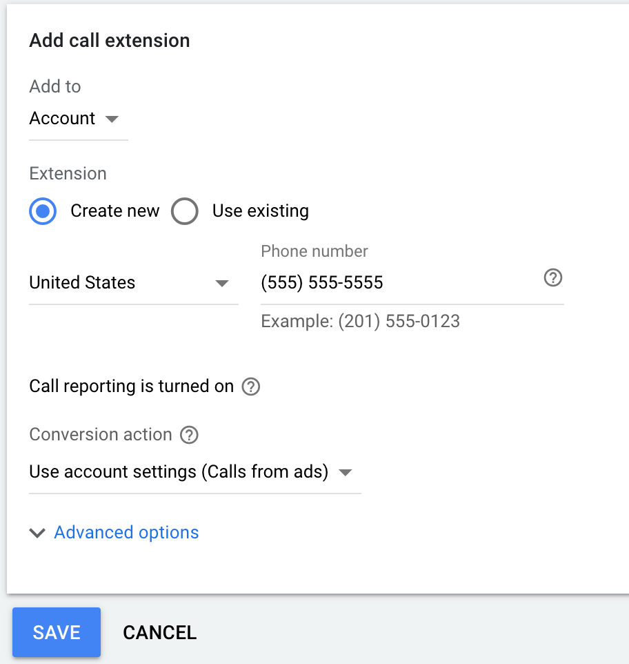 Call extension settings