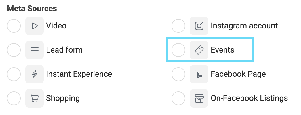 Facebook Ads Manager Events custom audience