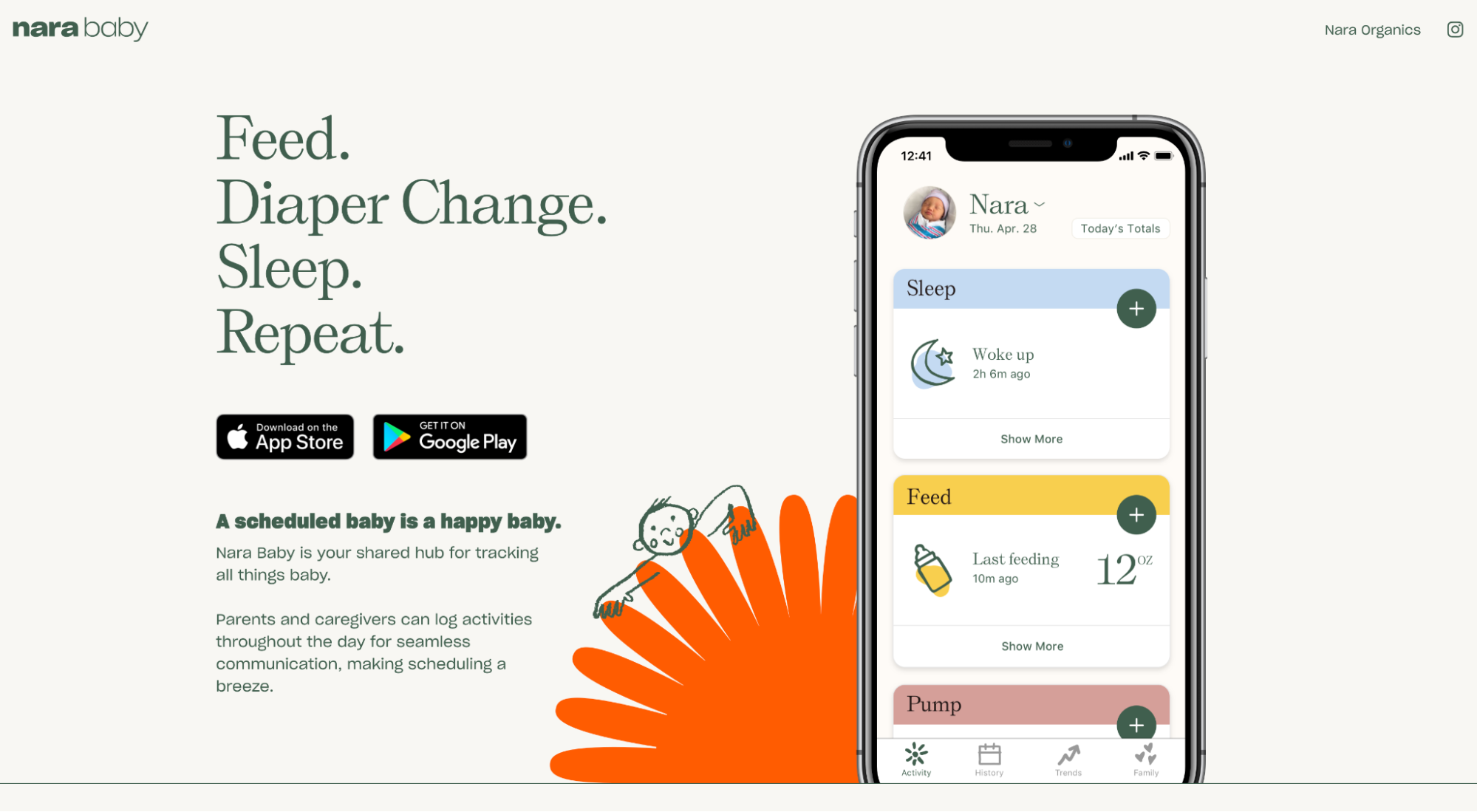 Nara Baby Tracker landing page